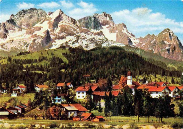 Kruen Garmisch-Partenkirchen Teilansicht mit Kirche Blick gegen Gruenten