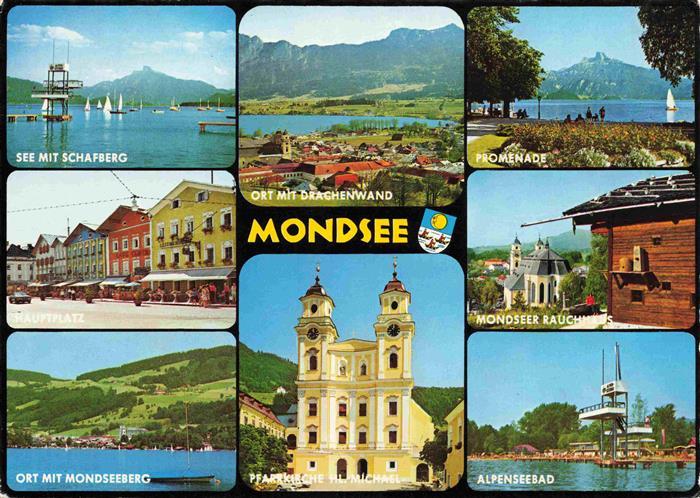 Mondsee Salzkammergut AT See mit Schafberg Hauptplatz Mondseeberg Blick gegen Dr