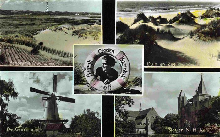 Burgh Haamstede NL Panorama Vuurtoren Duin en Zee De Graanhalm Slot en NH Kerk