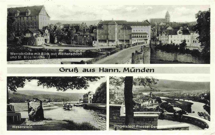Hann. Muenden Werrabruecke Welfenschloss und St Blasilkirche Weserstein Dingelst