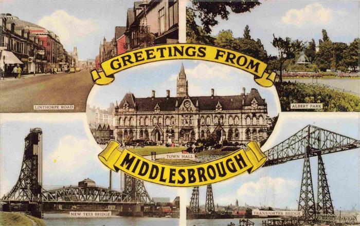 Middlesbrough UK Linthorpe Road Albert Park Town Hall New Tees Bridge Transport