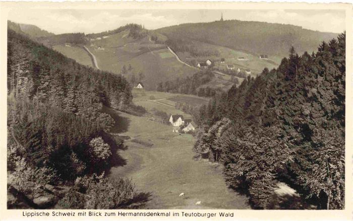 Lippische Schweiz Detmold NRW mit Blick zum Hermannsdenkmal im Teutoburger Wald