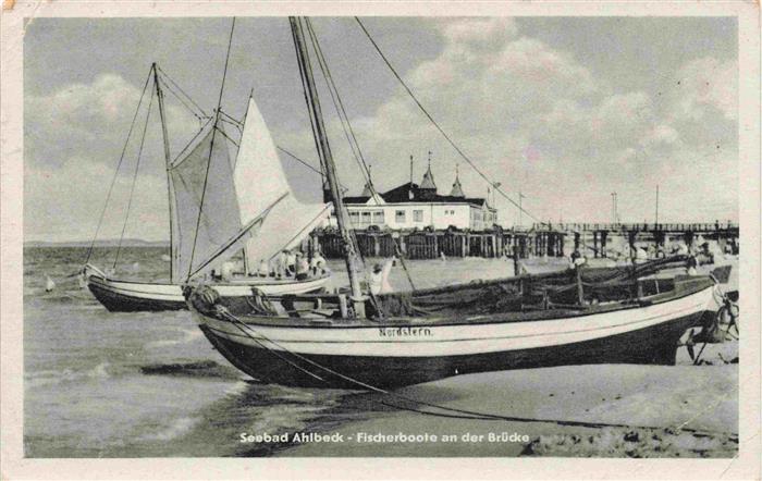 AHLBECK HERINGSDORF Insel Usedom Ostseebad Fischerboote an der Bruecke