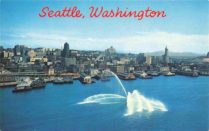 Seattle Washington USA The spray of the city fireboat for the metropolitan Queen
