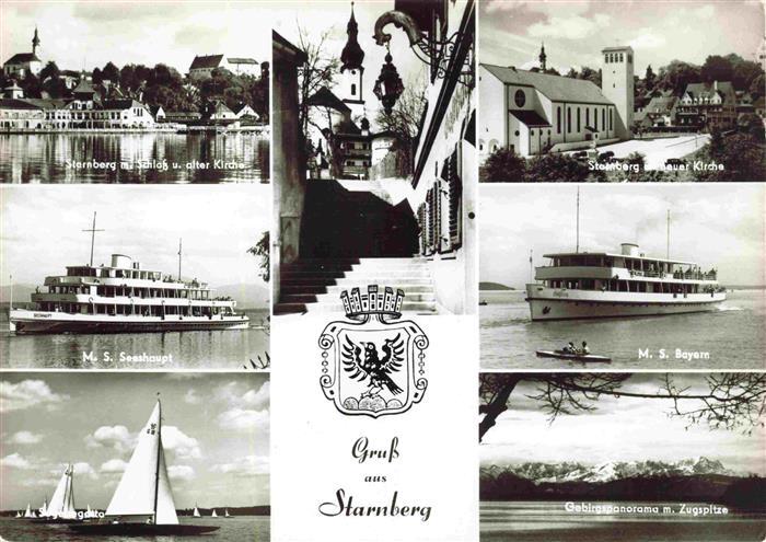 Starnberg Starnbergersee mit Schloss und alter Kirche MS Seeshaupt MS Bayern Geb