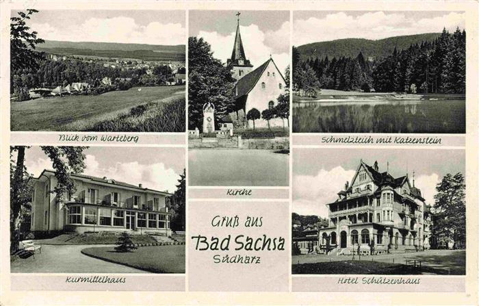 Bad Sachsa Harz Blick vom Warteberg Schmelzteich mit Katzenstein Kurmittelhaus H