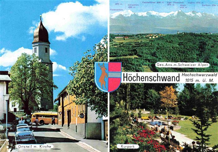 Hoechenschwand Schwarzwald BW Ortspartie mit Kirche Panorama mit Schweizer Alpen