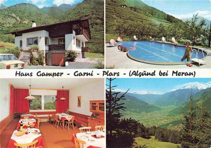 Algund Merano Suedtirol IT Haus Camper Garni Plars Gaststube Pool Panorama
