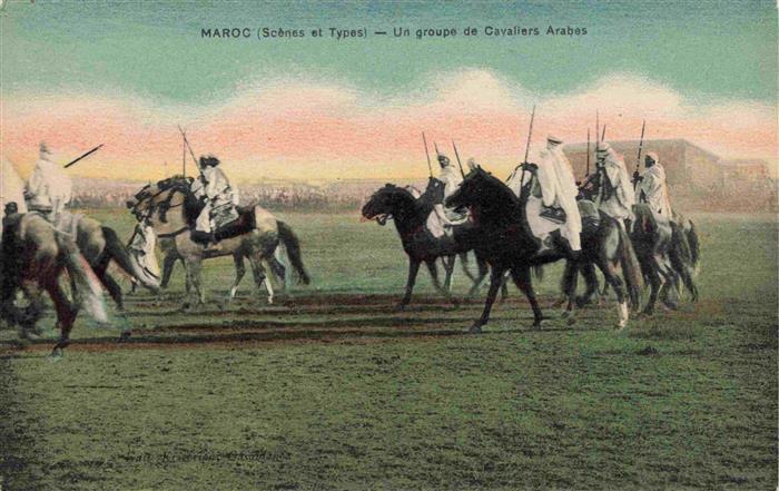 Marokko Maroc Cavaliers-Arabes Reiter Pferde Gewehre Djellaba Fantasia Steppe or