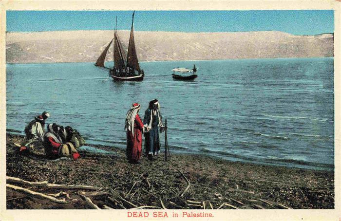 Dead Sea Totes Meer Israel Totes-Meer Segelboot Araber Frauen Ufer Berge Boot