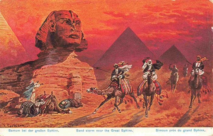 Sphinx Gizeh Giza Egypt Sphinx Pyramiden Kamelreiter Sandsturm Wueste Araber