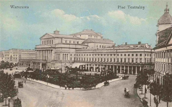 WARSZAWA Warschau PL Plac-Teatralny Grosses-Theater Saeulen Pferdewagen Strassen