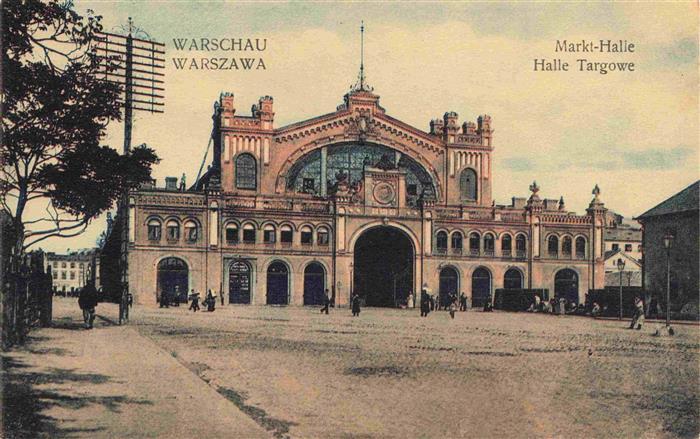 WARSZAWA Warschau PL Halle-Targowe Markthalle Historismus Boegen Passanten Fassa