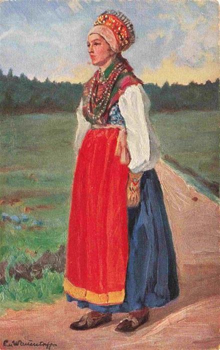 Malung Volkstracht Dalarna Frau Tracht Kopfschmuck Gemaelde