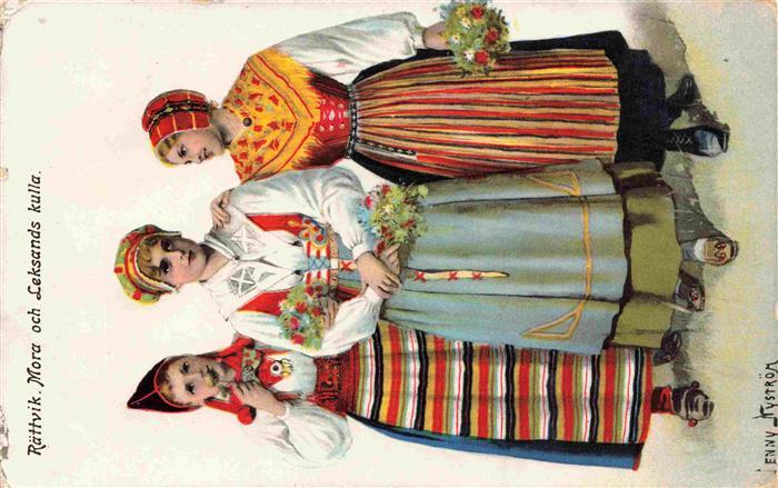 Raettvik Sweden Tracht Folklore Frauen Mora Leksand Blumen Kunstkarte Jenny-Nyst