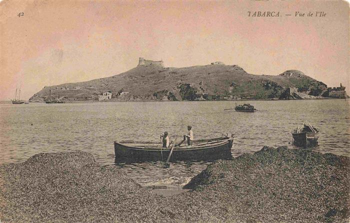 Tabarka Tabarca Tunesie Vue-de-l Ile Insel Festung Bucht Boot Fischer Meer
