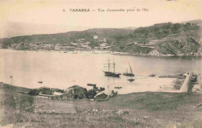 Tabarka Tabarca Tunesie Vue-d ensemble-prise-de-l Ile Hafen Bucht Segelschiff Ku