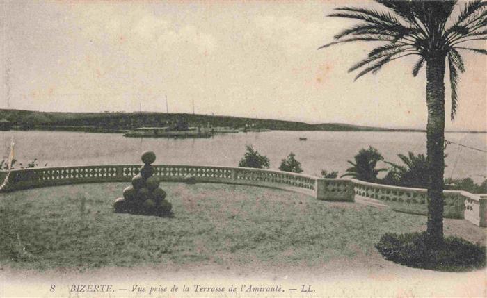 BIZERTE Tunesie Terrasse-de-l Amiraute Hafen Bucht Palme Kanonen Meer