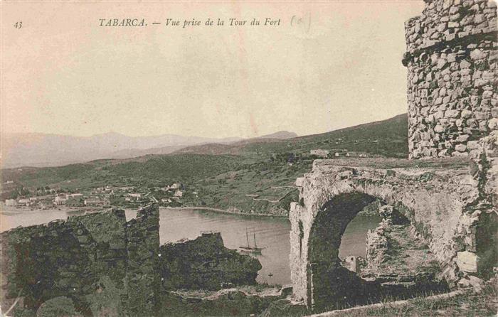 Tabarka Tabarca Tunesie Tour-du-Fort Festungsruine Bucht Hafen Segelschiff Bergp