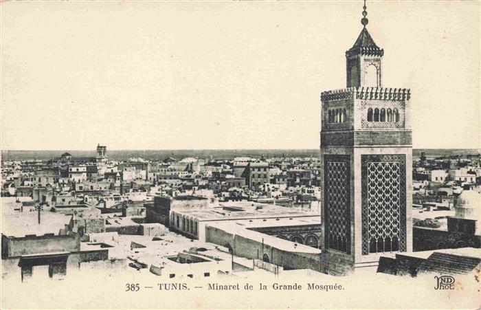 TUNIS Tunesie Minaret-de-la-Grande-Mosquee Moschee Minarett Altstadt Daecher Pan