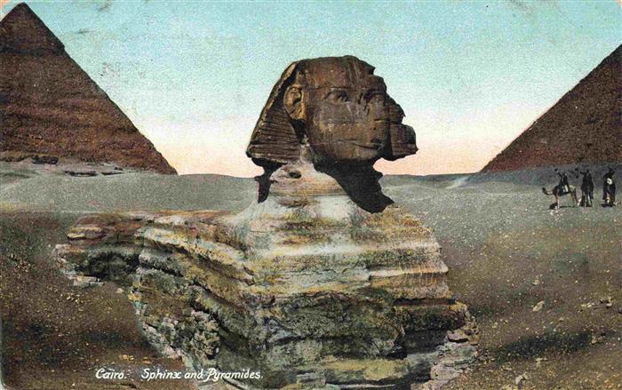 Giza Gizeh Egypt Sphinx Pyramiden Wueste Kamel Reisende koloriert Port-Said