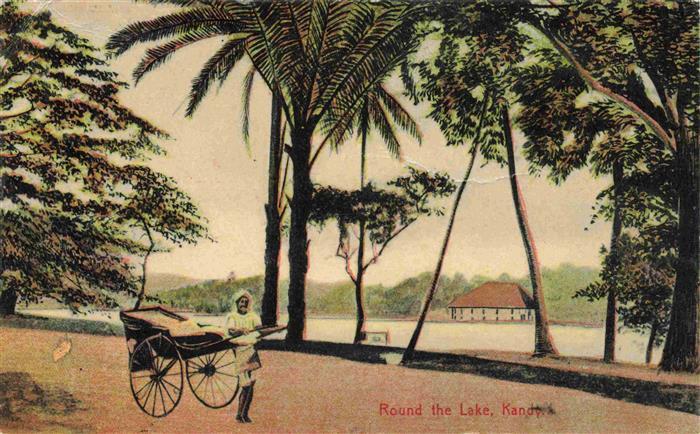 Kandy Lake Ceylon Sri Lanka Kandy-Lake See Rikscha Palmen Baeume Gebaeude kolori