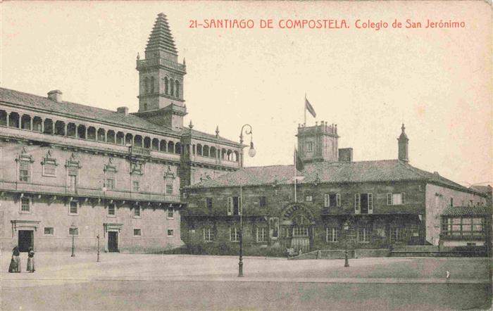 Santiago de Compostela ES Colegio-de-San-Jerónimo Platz Turm Gebaeude Fahne Pass