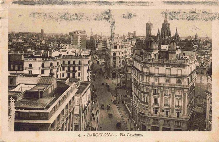 BARCELONA Cataluna ES Via-Laietana Boulevard Stadtpanorama Strassenbahn Kathedra
