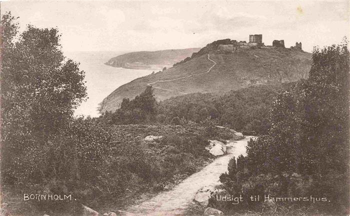 Bornholm DK Hammershus Burgruine Klippe Kuestenpfad Meer Busch Aussicht