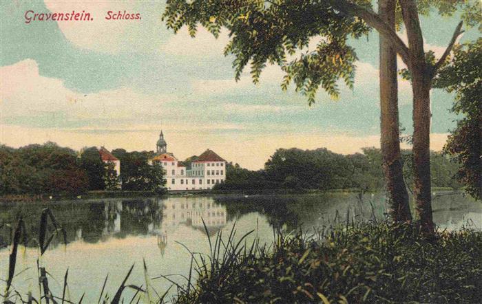 Gravenstein Grasten DK Schloss See Spiegelung Baeume Handkoloriert