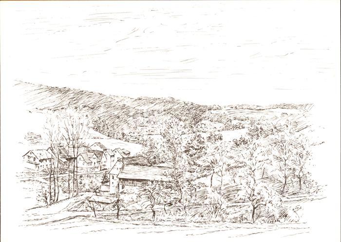 Nieder-Kinzig Pudermuehle Blick auf Etzengesaess Zeichnung