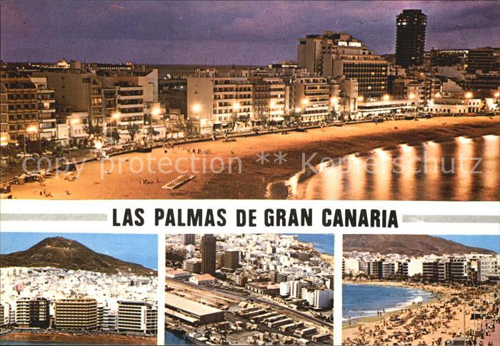 Las Palmas Gran Canaria Nachtaufnahme Strand Hotels Fliegeraufnahme