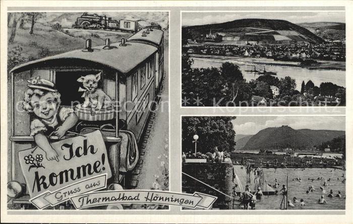 Hoenningen Bad Grusskarte Eisenbahn Schwimmbad Panorama
