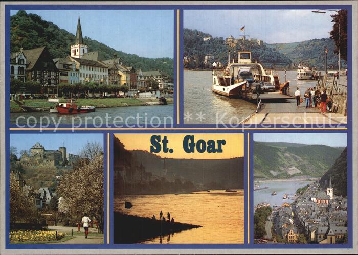 Goar St Uferpromenade Autofaehre Burg Rheinfels Abendstimmung