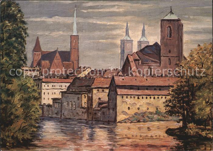 Breslau Niederschlesien Sandinsel Kreuzkirche Dom Sandkirche Kuenstlerkarte