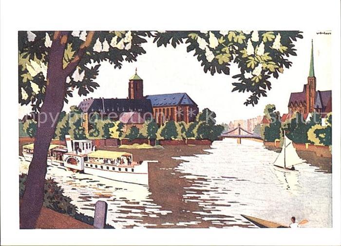 Breslau Niederschlesien Sandinsel Kuenstlerkarte