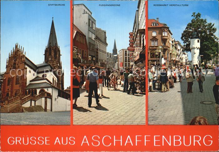 Aschaffenburg Main Stiftskirche Fussgaengerzone Rossmarkt Herstallturm