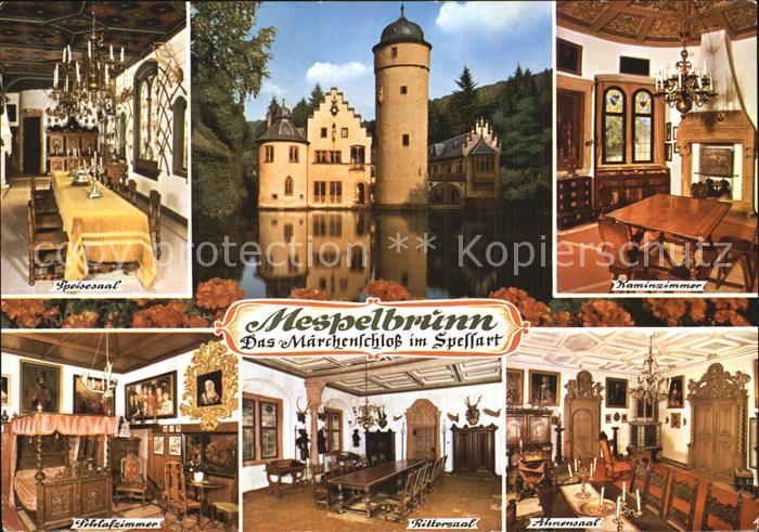 Mespelbrunn Maerchenschloss Speisesaal Kaminzimmer Schlafzimmer Rittersaal