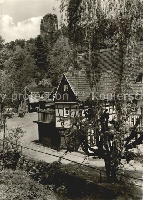 Rathen Saechsische Schweiz Alte Muehle und Talwaechter