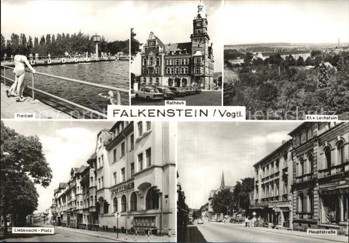 Falkenstein Vogtland Freibad Liebknecht Platz Hauptstrasse Blick vom Lochstein