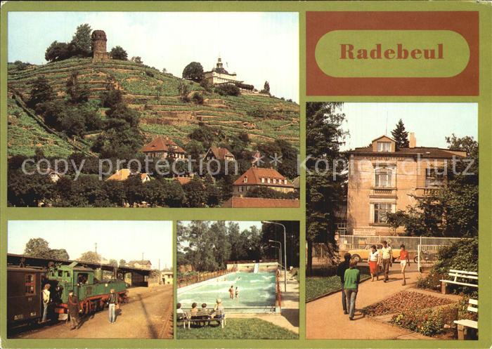 Radebeul Blick zum Spitzhaus Turm der Jugend Traditionsbahn Bilzbad Indianer Mus