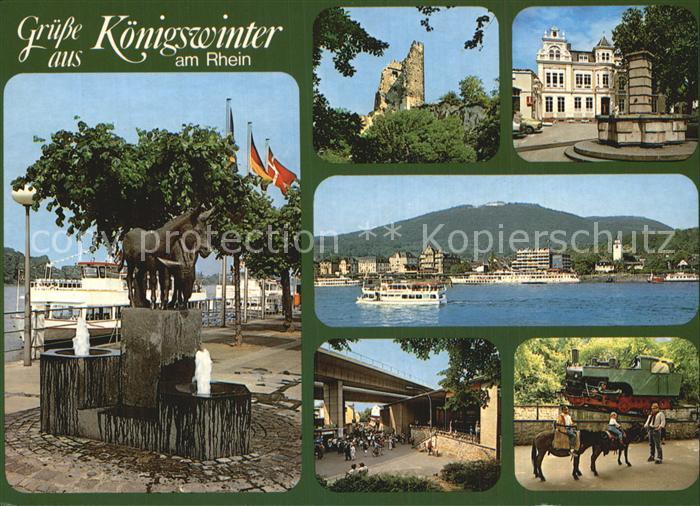Koenigswinter Drachenfels vm Rhein gesehen Reiter Brunnen Unter der Bruecke