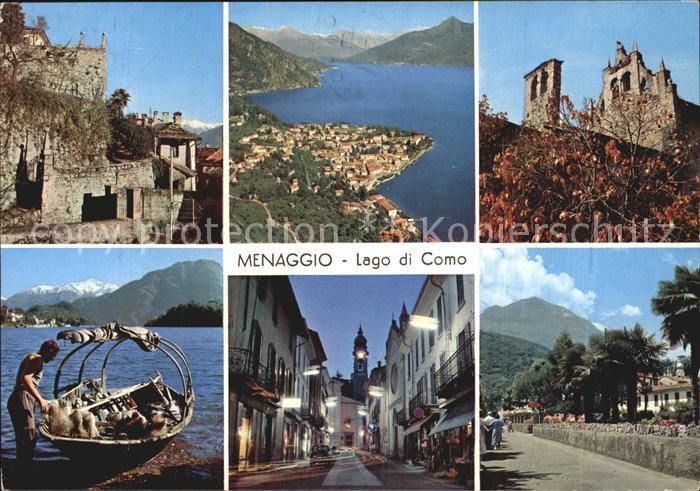 Menaggio Lago di Como Burg Stadtansicht Fischerboot