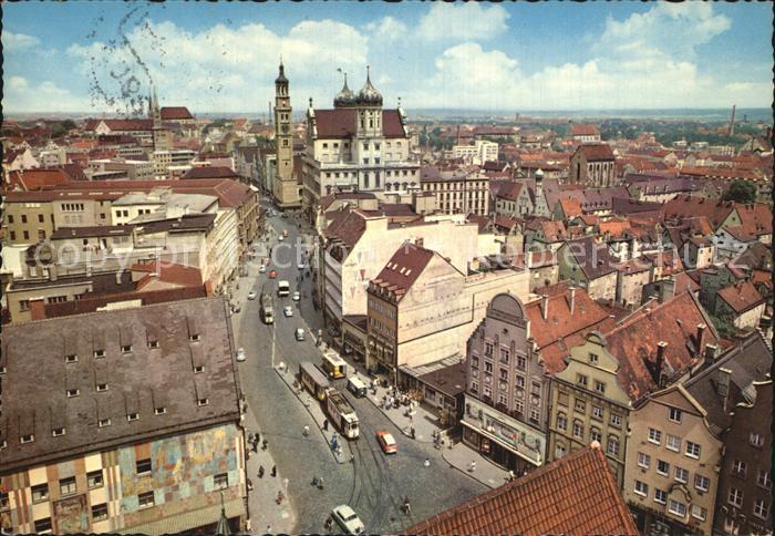 Augsburg Maximilianstr mit Rathaus und Perlachturm