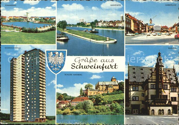 Schweinfurt sommerbad Mainpartie Marktplatz Hochhaus Schloss Mainberg Rathaus