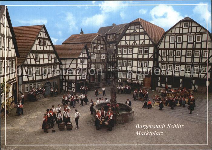 Schlitz Hessen Marktplatz Brunnen Fachwerkhaeuser