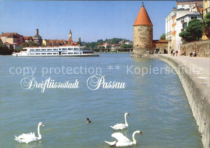 PAssAU Bayern Innkai mit Schaiblingsturm Fahrgastschiff