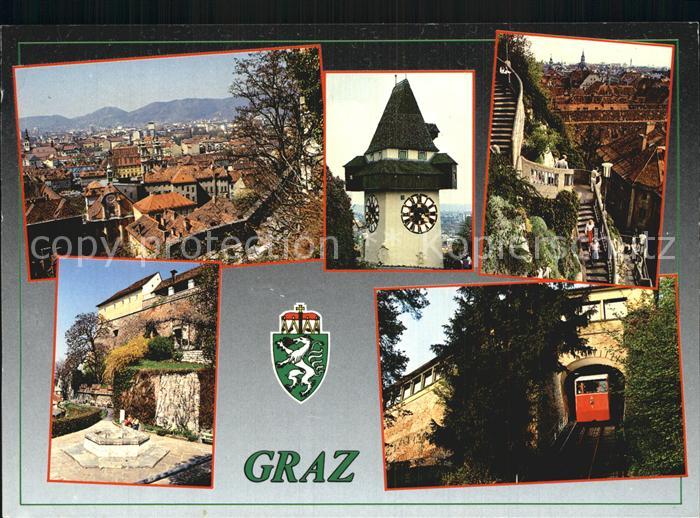 Graz Steiermark Stadtblick Uhrturm Treppe Brunnen Tunnel