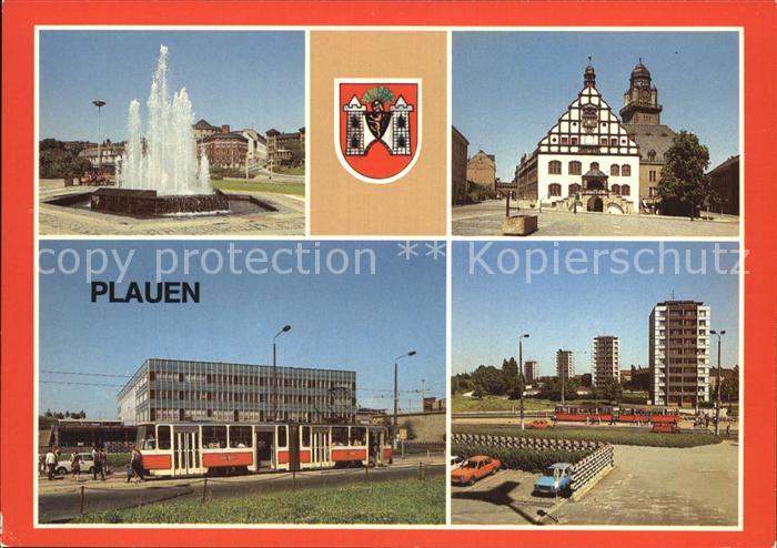 Plauen Vogtland Springbrunnen Rathaus Oberer Bahnhof Punkthaeuser