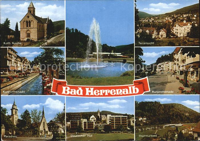 Bad Herrenalb Kath Kirche Kurpromenade Springbrunnen Teilansicht Paradies Deutsc